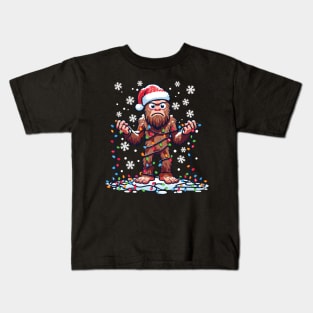 Funny Bigfoot Santa Christmas Lights Mishap Kids T-Shirt